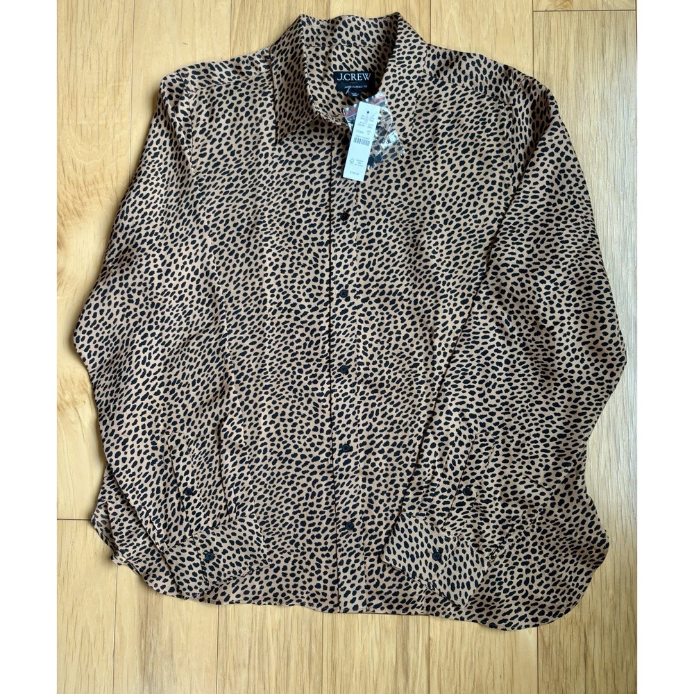 NWT J. Crew Jules Classic-Fit Button-Up Blouse Leopard Print Size 14 MSRP $148
